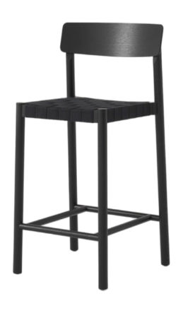 Barstoel &Tradition Betty TK12 Black lacquered ash frame Plastic Gliders Black linen webbing