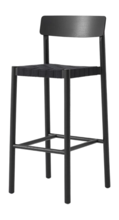Barstoel &Tradition Betty TK15 Black lacquered ash frame Plastic Gliders Black linen webbing