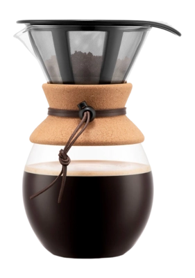Bodum Pour Over Cafetière Zwart Met Filter en Kurken Hals 12 Kops 1,5 L