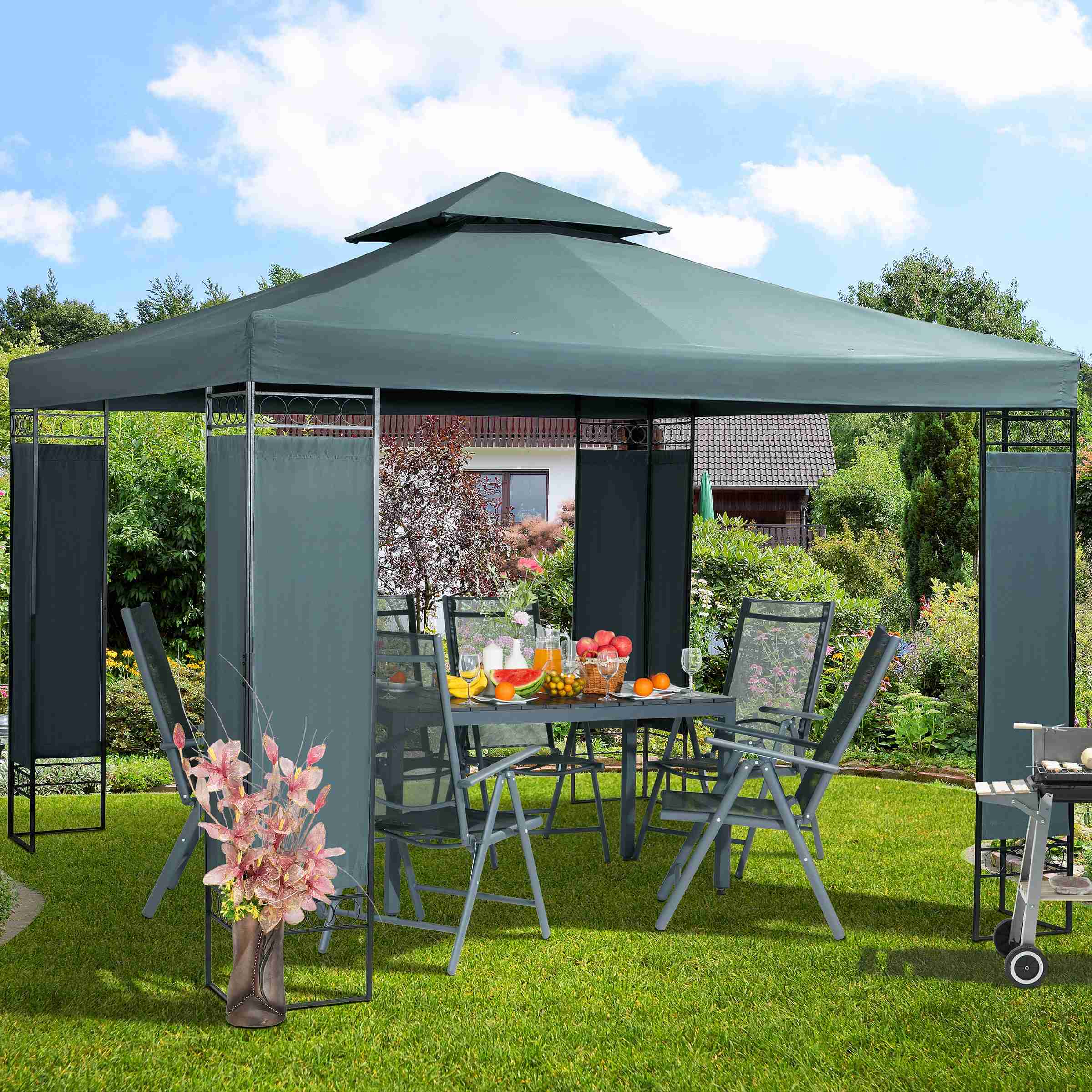 Paviljoen / Tuinpaviljoen Lorca – Antraciet – 3x3m – UV-bescherming 50+