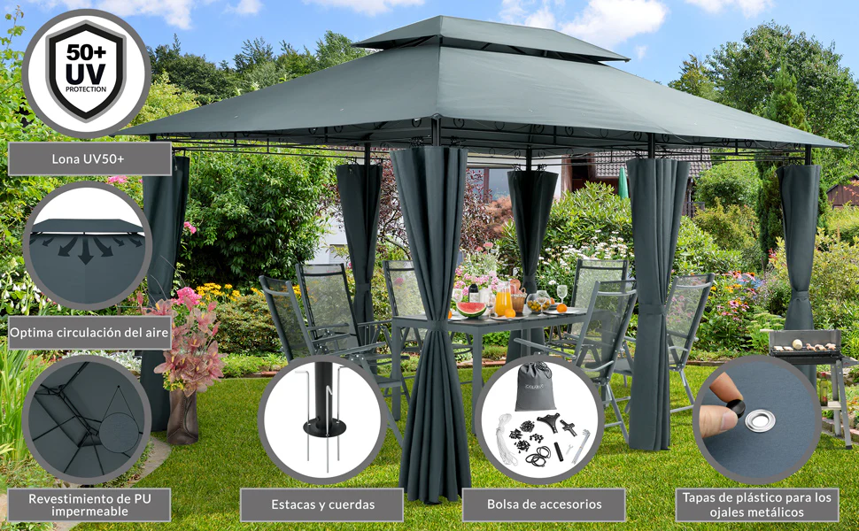 Paviljoen / Tuinpaviljoen Topaz – Antraciet – 3x4m – UV-bescherming 50+