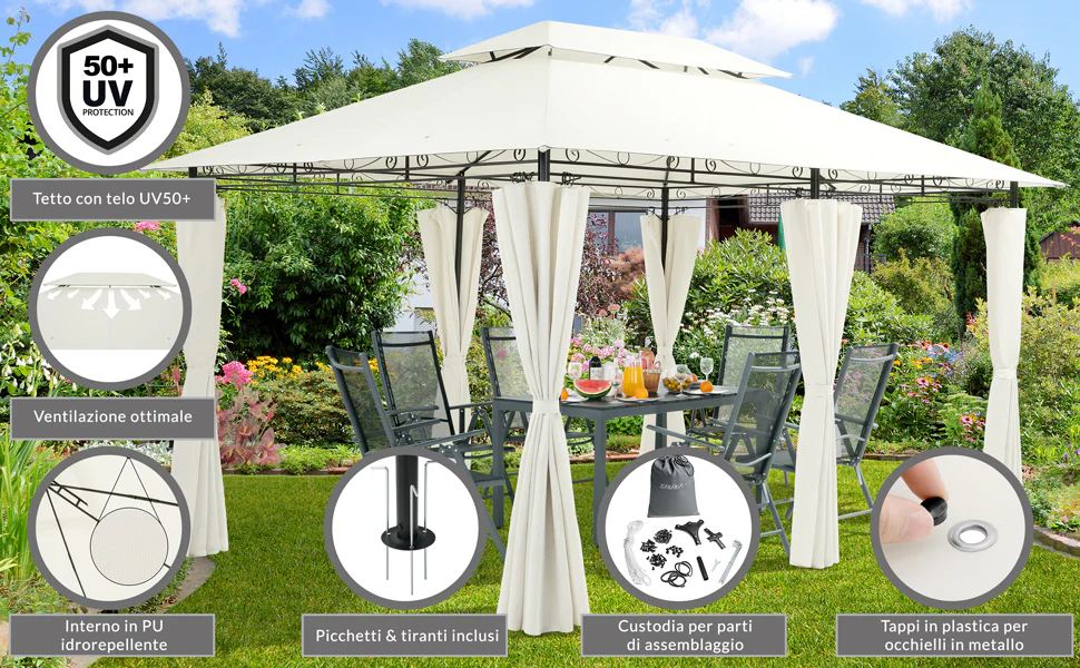 Paviljoen / Tuinpaviljoen Topaz – Beige – 3x4m – UV-bescherming 50+