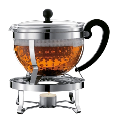 Bodum Chambord Theepot Set Zilver Met Kunststof Filter en Rechaud 1,3 L (3-Delig)